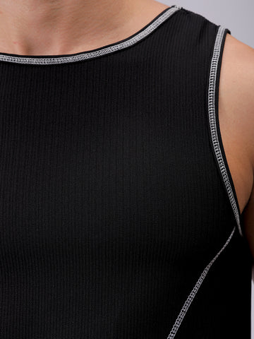 Men's Black Slim Fit Textured Round Neck T-shirt