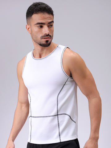 Men's White Slim Fit Textured Round Neck T-shirt