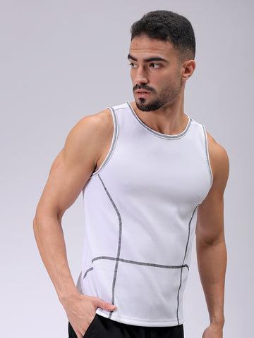 Men's White Slim Fit Textured Round Neck T-shirt
