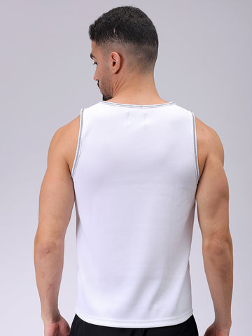 Men's White Slim Fit Textured Round Neck T-shirt