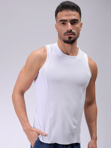 Men's White Slim Fit Textured Round Neck T-shirt