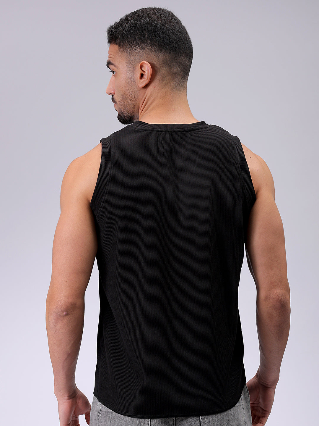 Men's Black Regular Fit Textured Tank Top