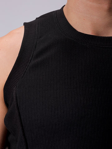 Men's Black Slim Fit Textured Round Neck T-shirt