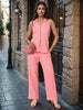 Women's Peach and Bootcut Fit Textured Shirt and Trousers Coordinates