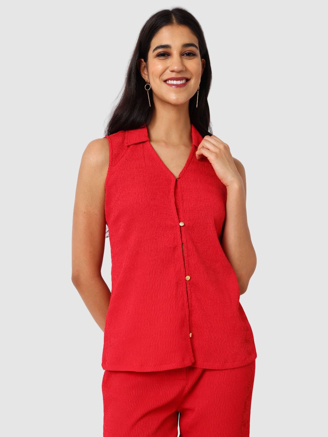 Women's Regular and Bootcut Fit Textured Shirt and Trousers Coordinates