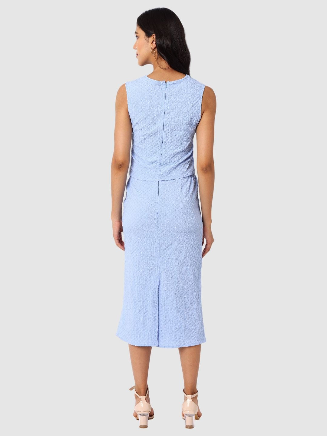 Women's Blue Textured Top and Skirt Coordinates