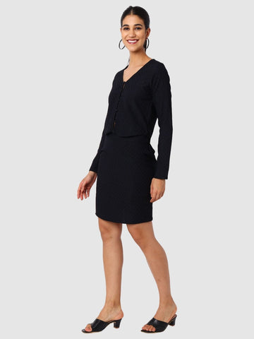 Women's Black Textured Top and Skirt Coordinates