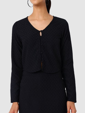 Women's Black Textured Top and Skirt Coordinates