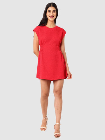 Women's Red Fit Textured Mini Dress