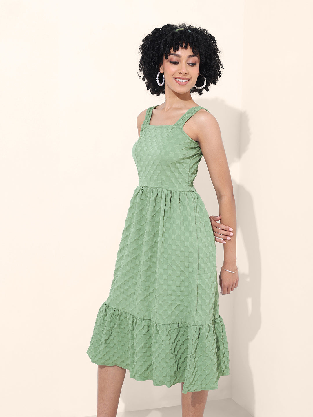 Women's Green Regular Fit Casual Dress