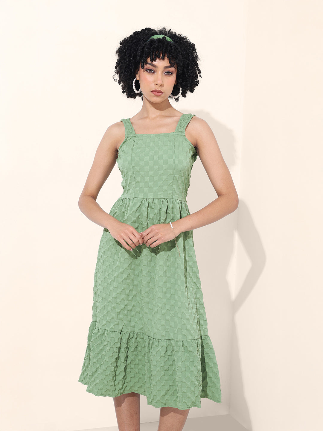Women's Green Regular Fit Casual Dress
