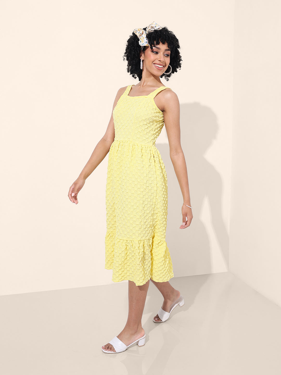 Women's Yellow Regular Fit Casual Dress