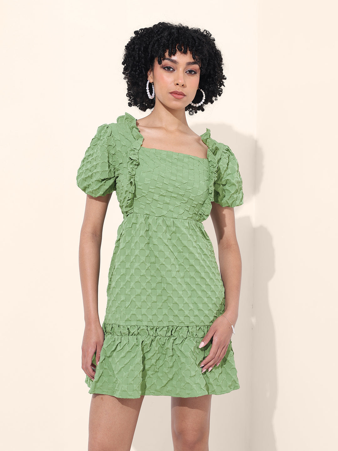 Women's Green Regular Fit Casual Dress
