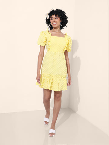 Women's Yellow Regular Fit Casual Dress