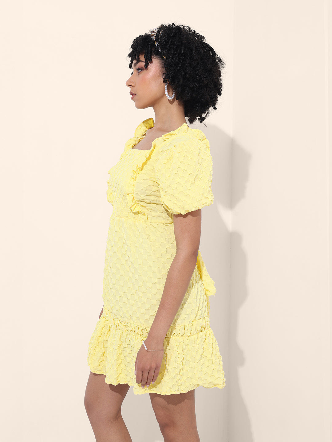 Women's Yellow Regular Fit Casual Dress