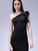 Women's Black Fitted Textured One Shoulder Dress