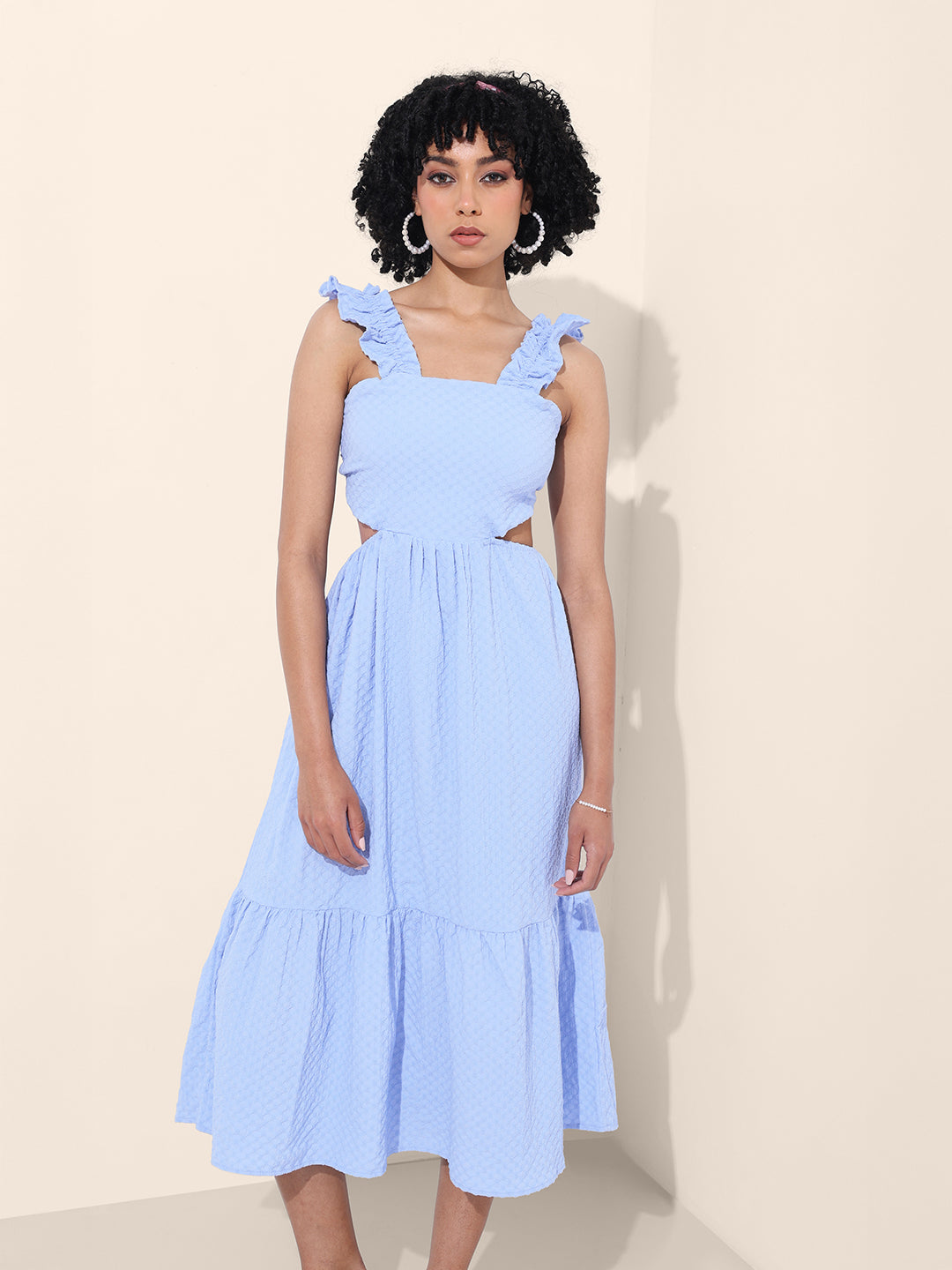 Women Regular Fit Blue Sleeveless Dress