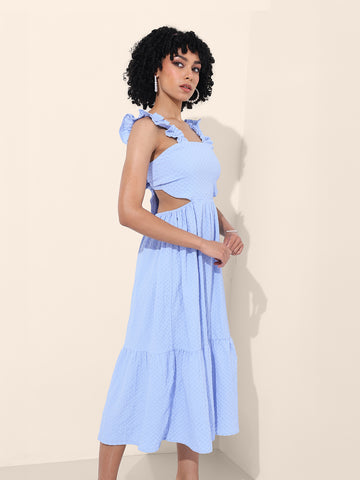 Women Regular Fit Blue Sleeveless Dress
