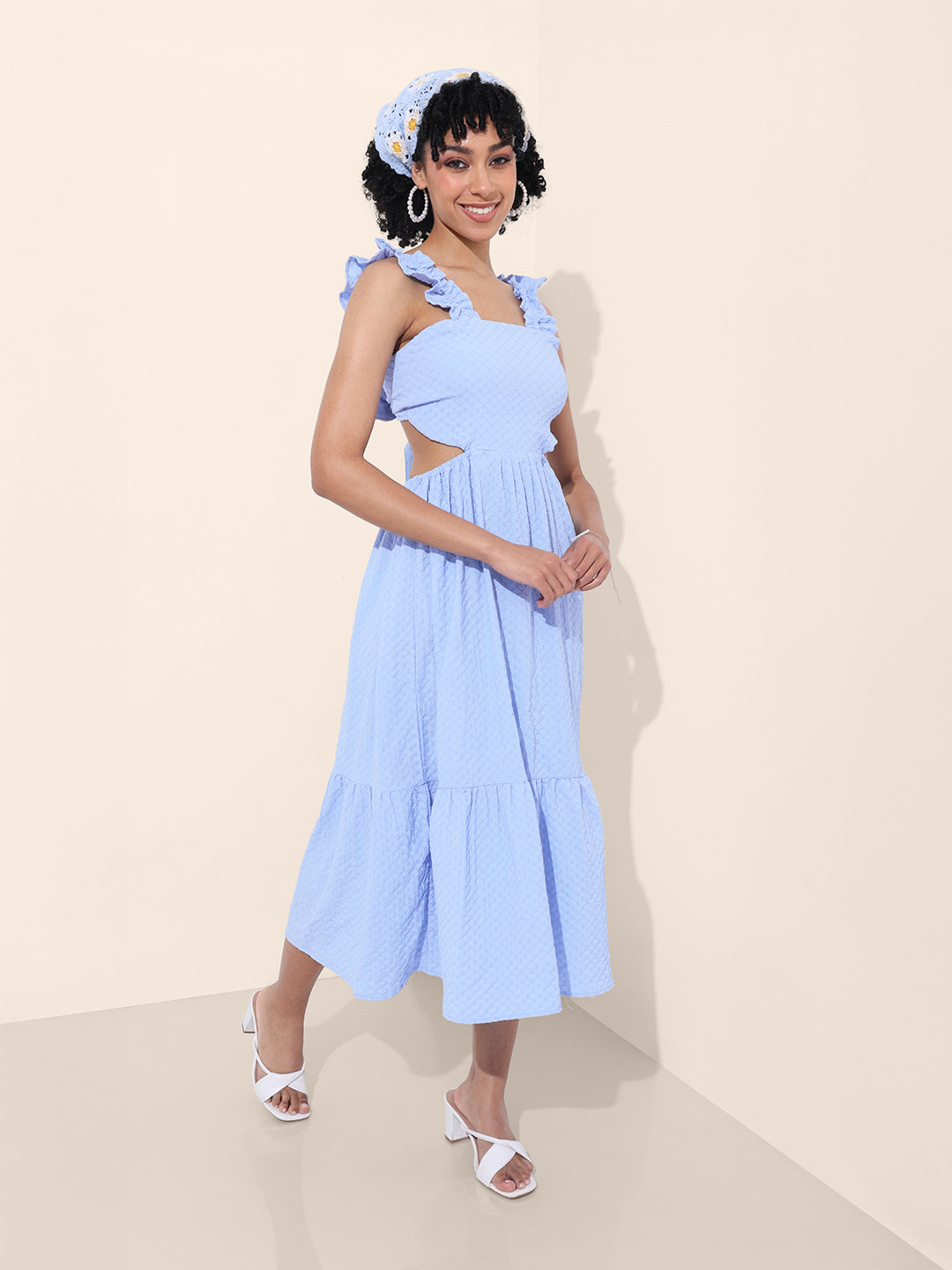 Women Regular Fit Blue Sleeveless Dress
