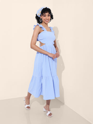 Women Regular Fit Blue Sleeveless Dress