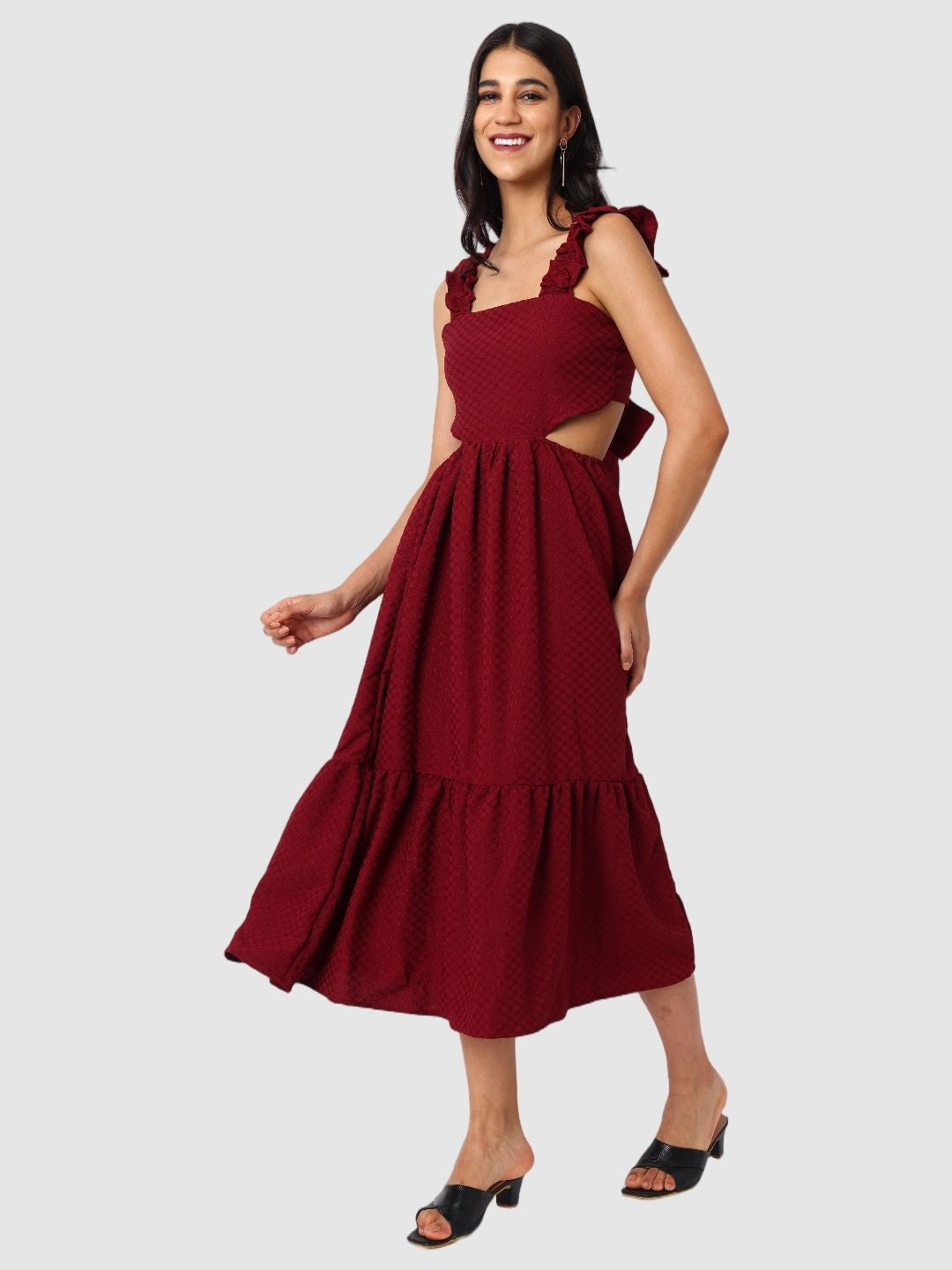 Women's Fit and Flared Textured Maxi Dress