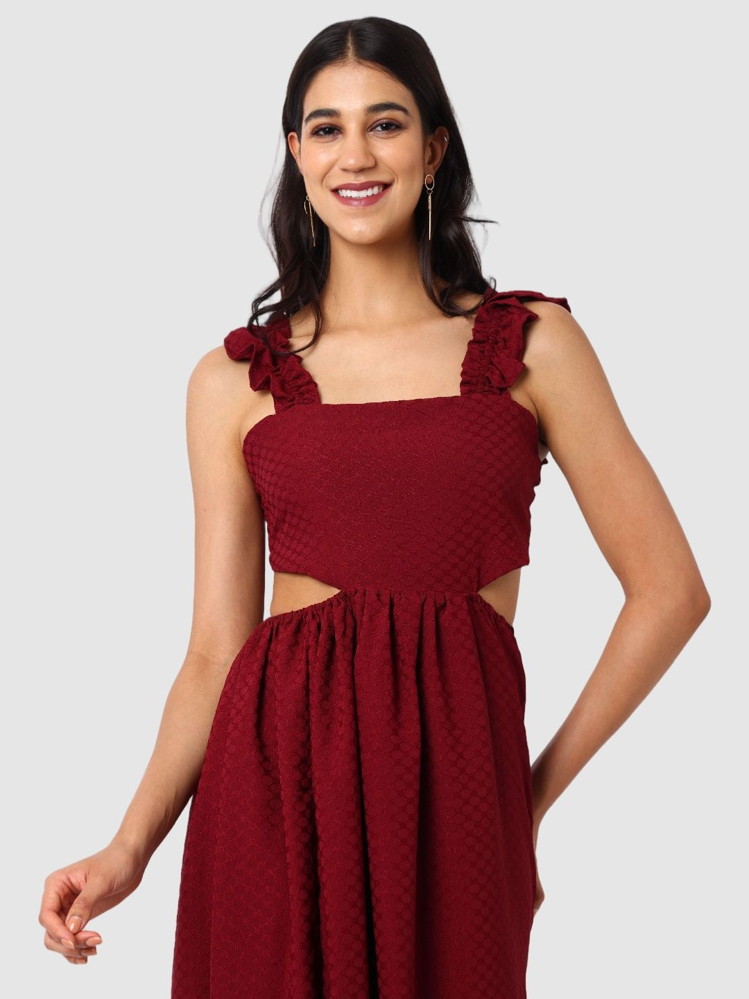 Women's Fit and Flared Textured Maxi Dress