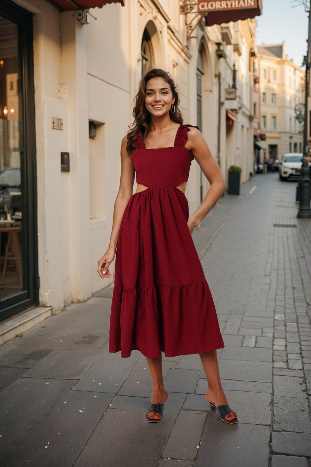 Women's Fit and Flared Textured Maxi Dress