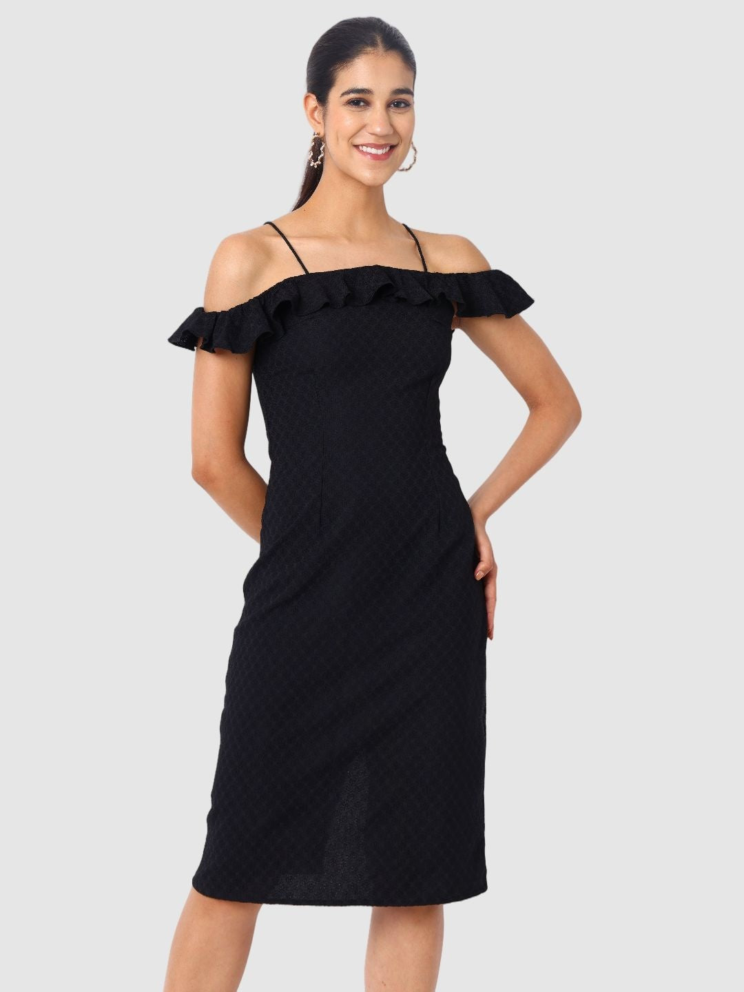 Women's Fitted Textured Ruffle Dress