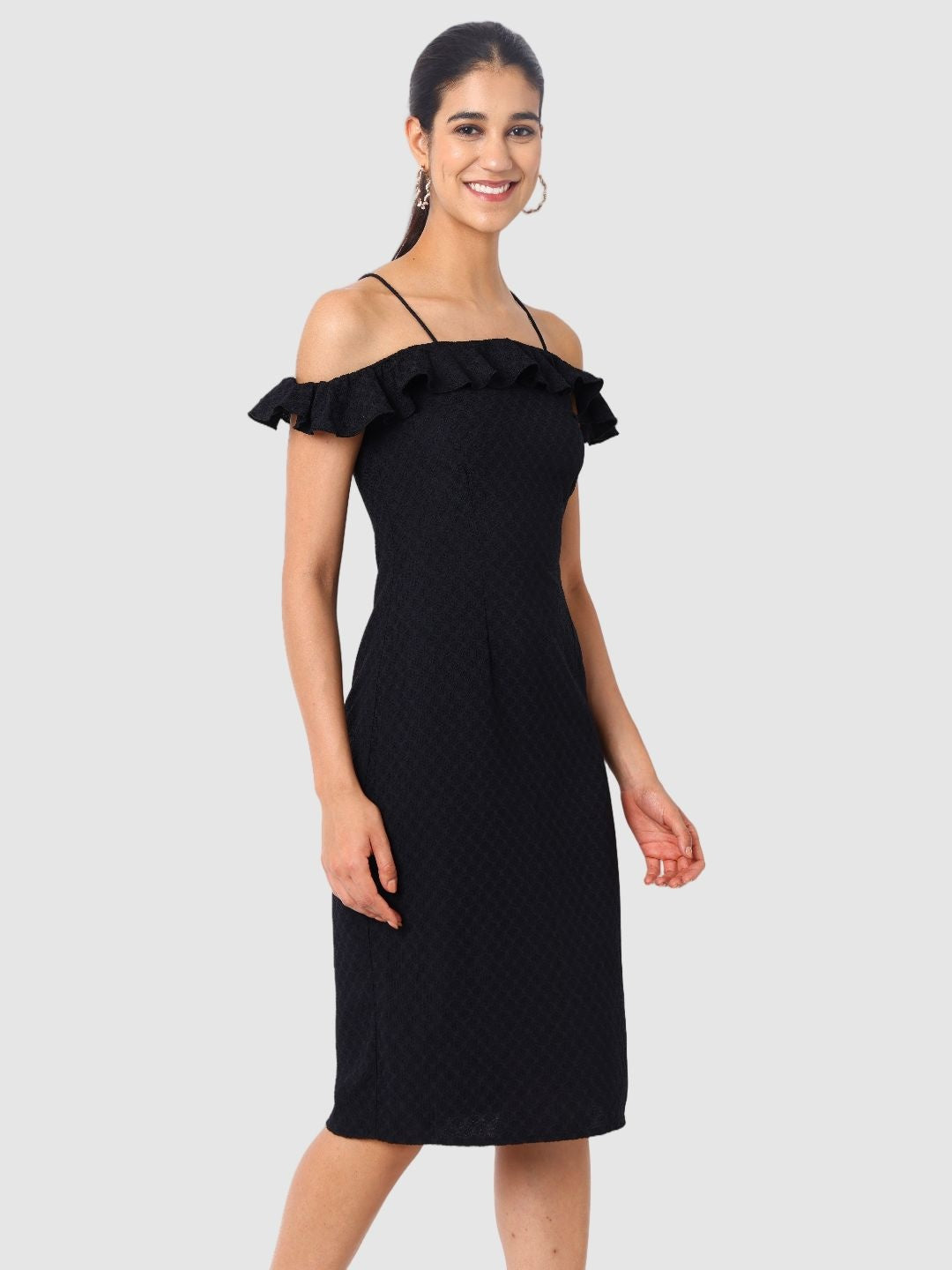 Women's Fitted Textured Ruffle Dress