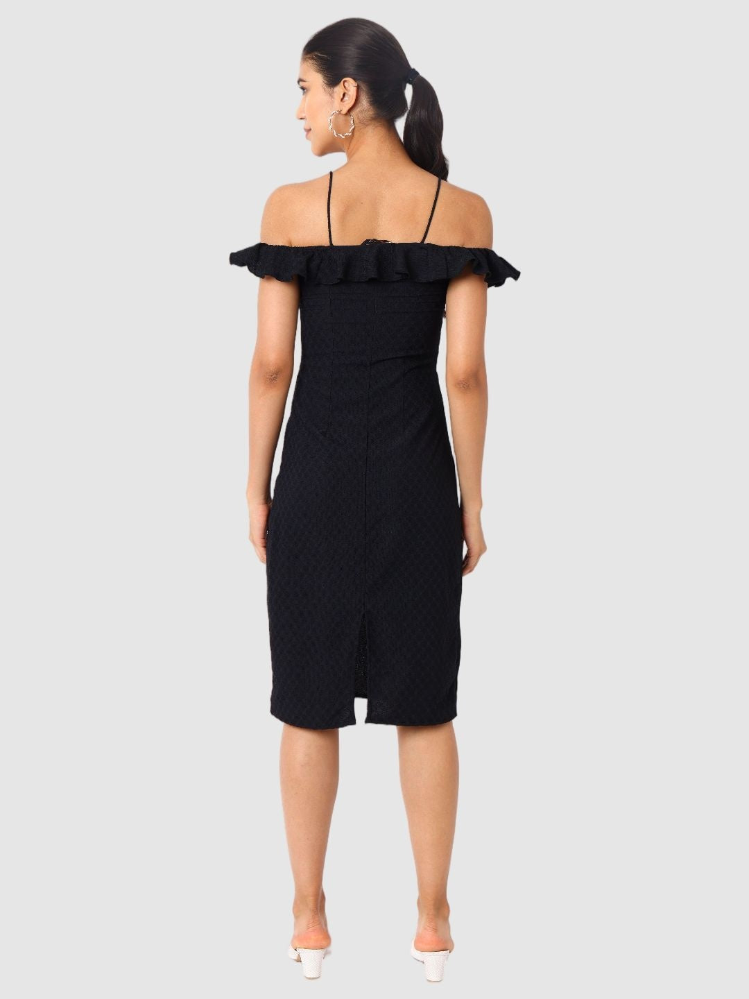 Women's Fitted Textured Ruffle Dress
