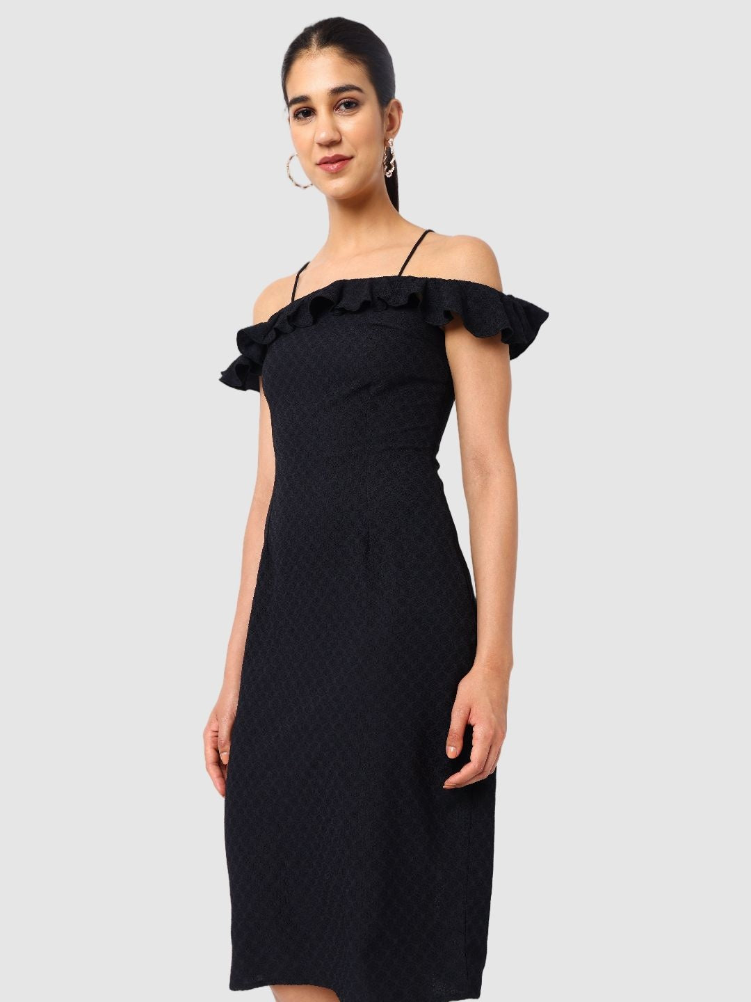 Women's Fitted Textured Ruffle Dress