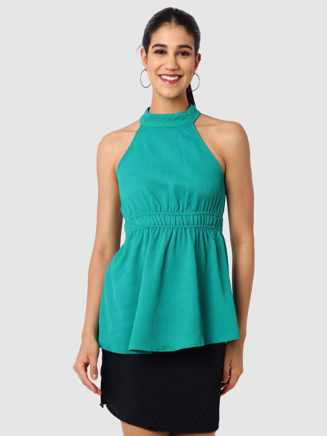 Women's Fit And Flare Textured Peplum Top