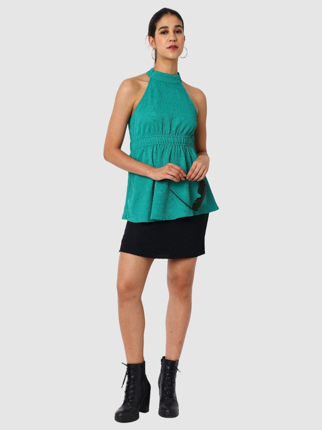 Women's Fit And Flare Textured Peplum Top