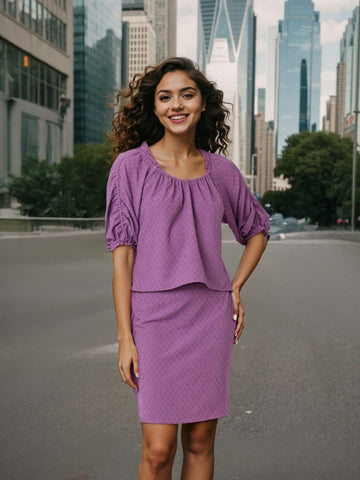 Women's Purple Fit Textured Blouson Top