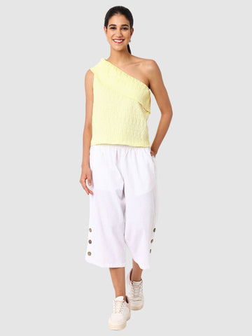 Women's Yellow Fit Textured Ruffled Top