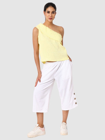 Women's Yellow Fit Textured Ruffled Top