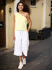 Women's Yellow Fit Textured Ruffled Top