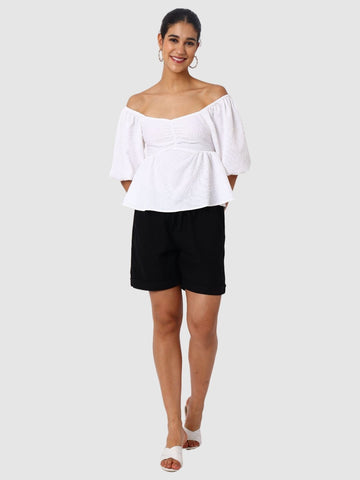 Women's White Fit Textured Designer Back Top