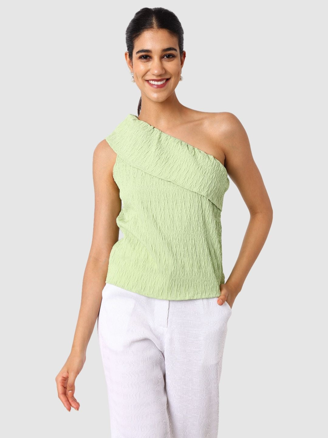 Women's Regular Fit Textured Ruffled Top