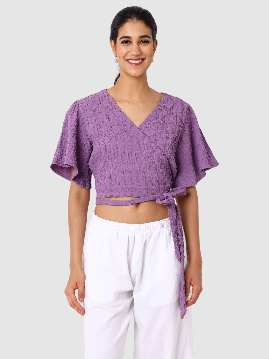Women's Regular Fit Textured Wrap Top