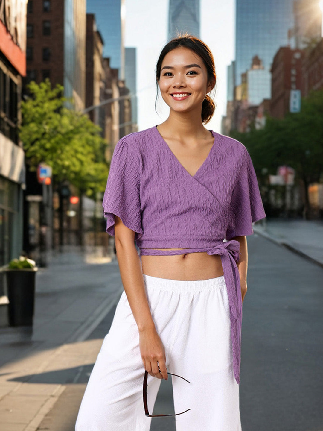 Women's Regular Fit Textured Wrap Top