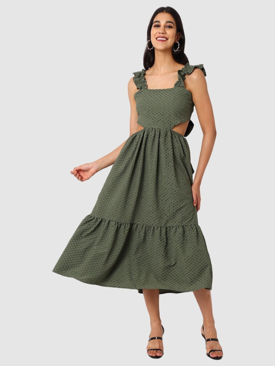 Women's Fit and Flared Textured Maxi Dress