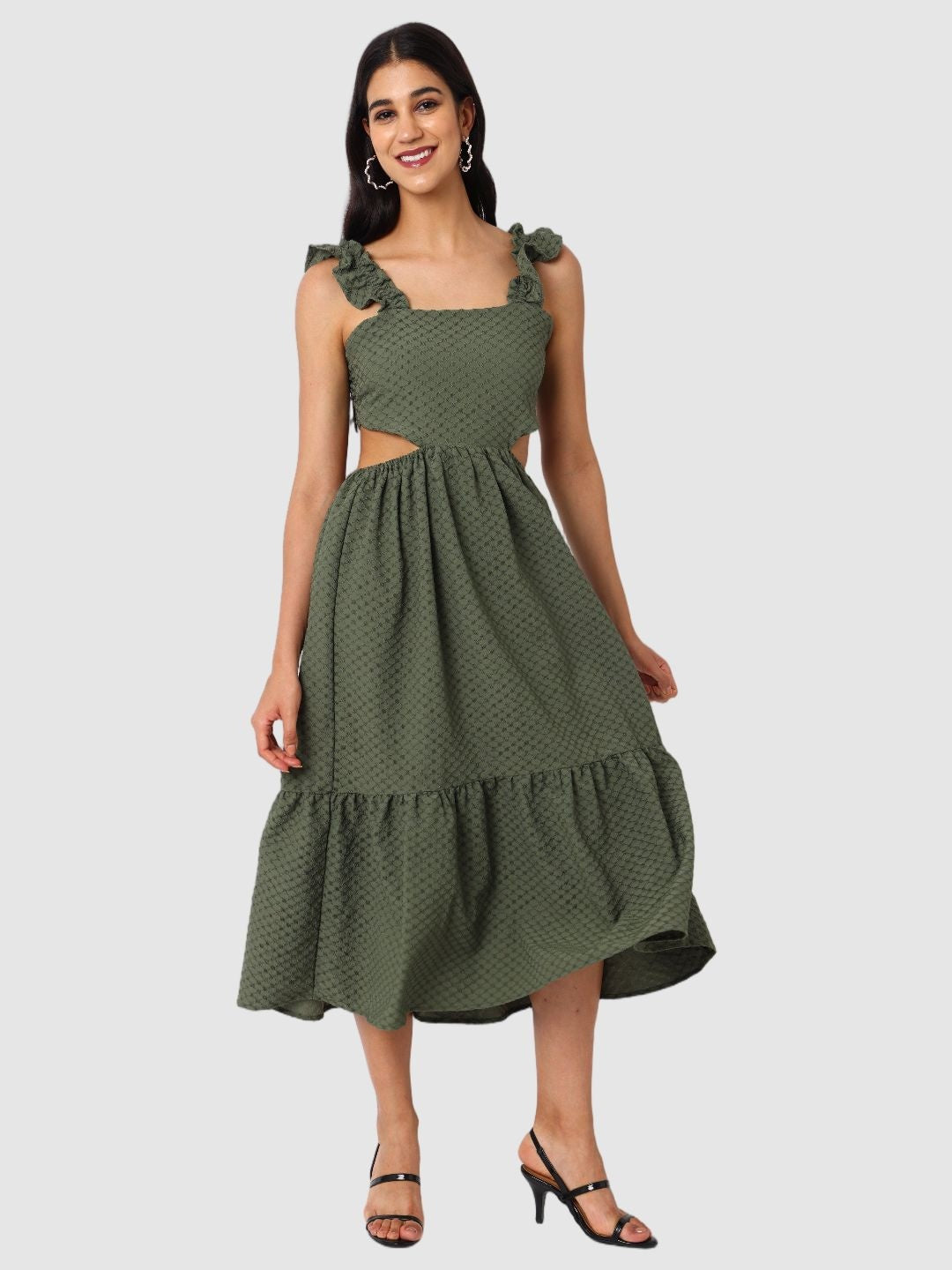 Women's Fit and Flared Textured Maxi Dress