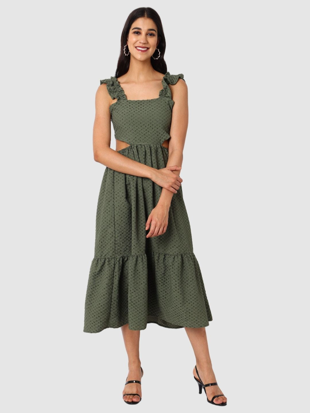 Women's Fit and Flared Textured Maxi Dress