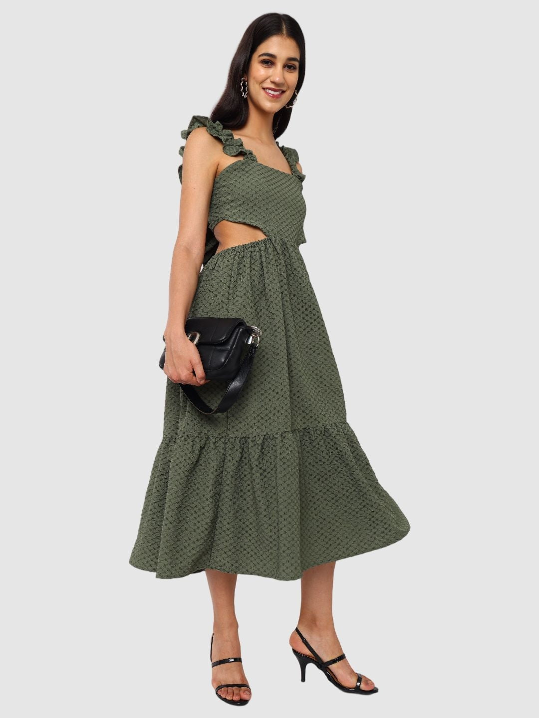 Women's Fit and Flared Textured Maxi Dress