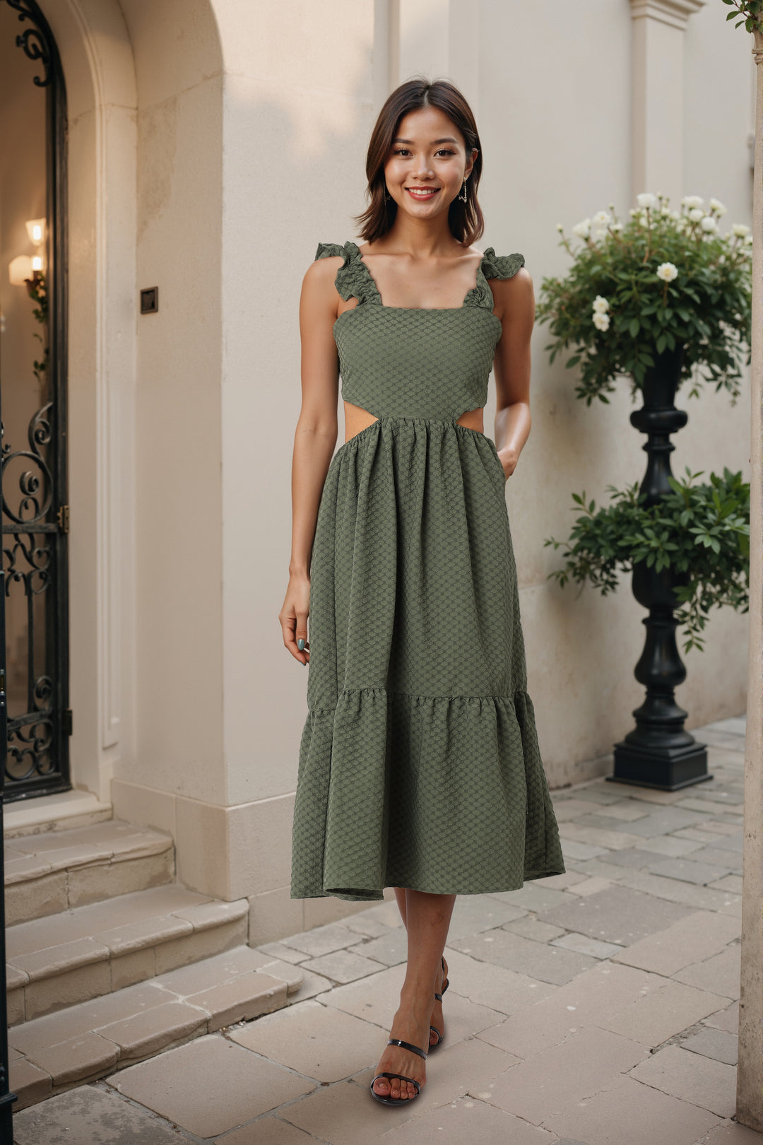 Women's Fit and Flared Textured Maxi Dress