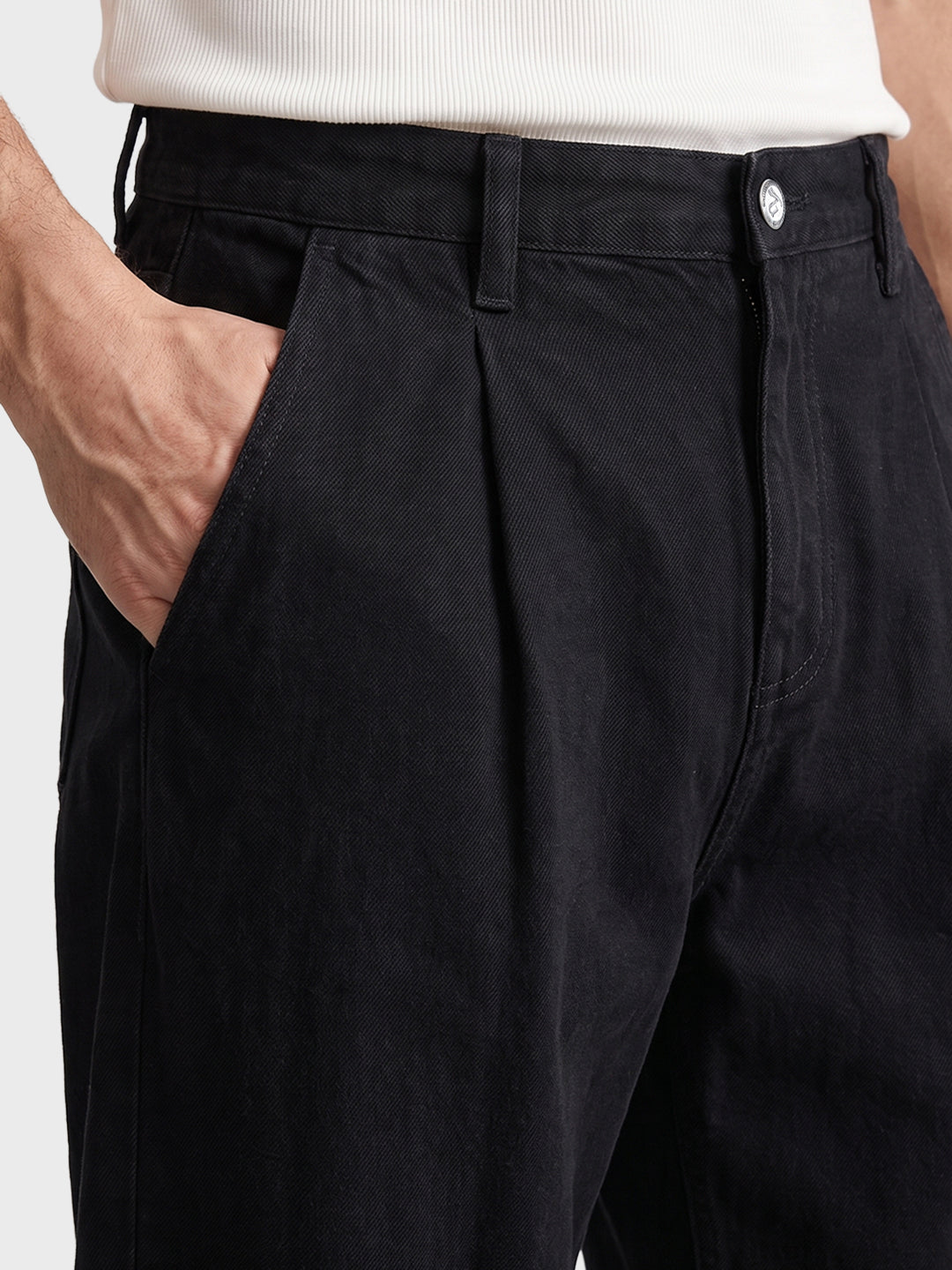 Men's Black Barrel Leg Fit Solid Retro Wear Jeans