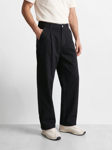 Men's Black Barrel Leg Fit Solid Retro Wear Jeans