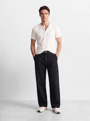 Men's Black Barrel Leg Fit Solid Retro Wear Jeans