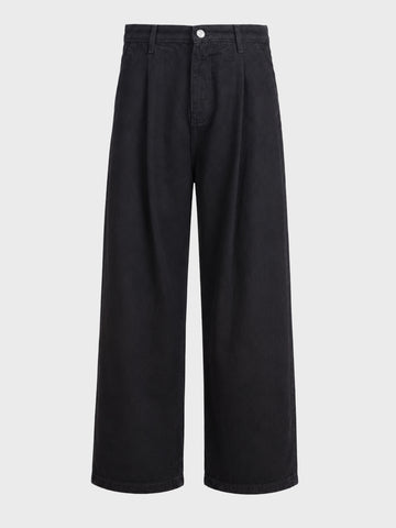 Men's Black Barrel Leg Fit Solid Retro Wear Jeans